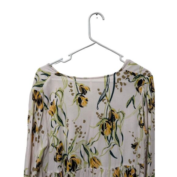 Free People V-Neck Oversized Floral Print Tunic Top Blouse White Size Small - Picture 6 of 9